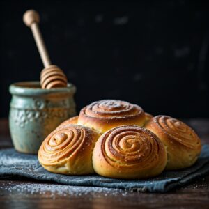 sweet-rolls-with-jar-of-honey